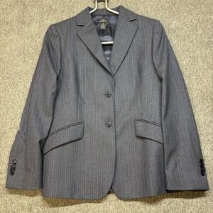 Brooks Brothers 346 Blazer Womens 10 Gray Pinstripe 100% Wool Satin Lined Jacket